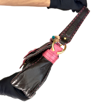 Vintage Butterfly by Matthew Williamson Black Leather Pink Stitch Shoulder Bag