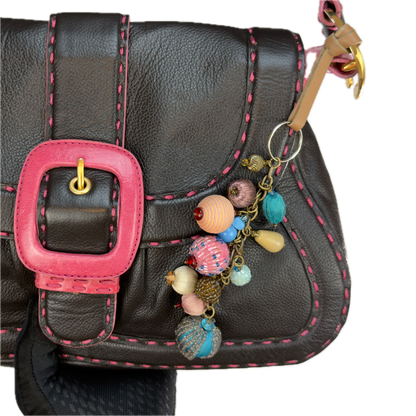 Vintage Butterfly by Matthew Williamson Black Leather Pink Stitch Shoulder Bag