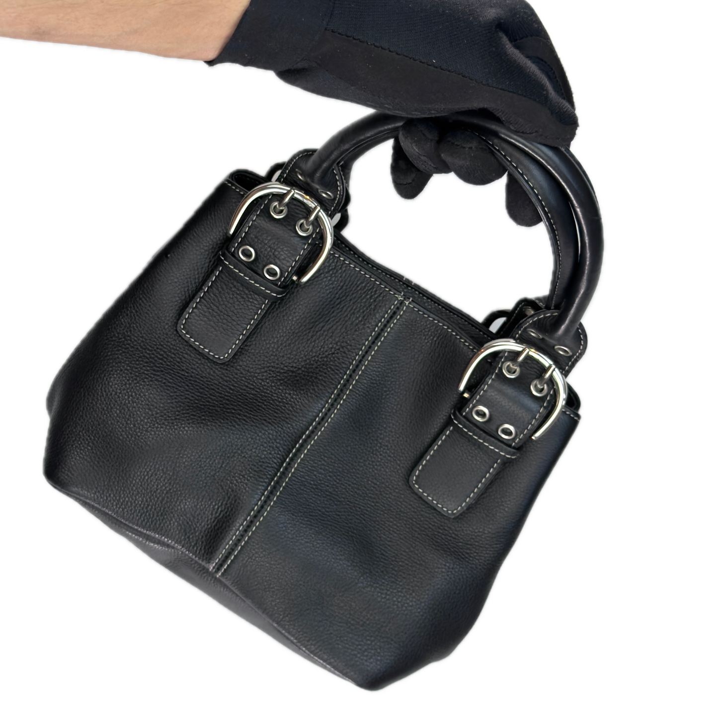 Vintage Tignanello Black Contrast Stitch Mini Top Handle Bag