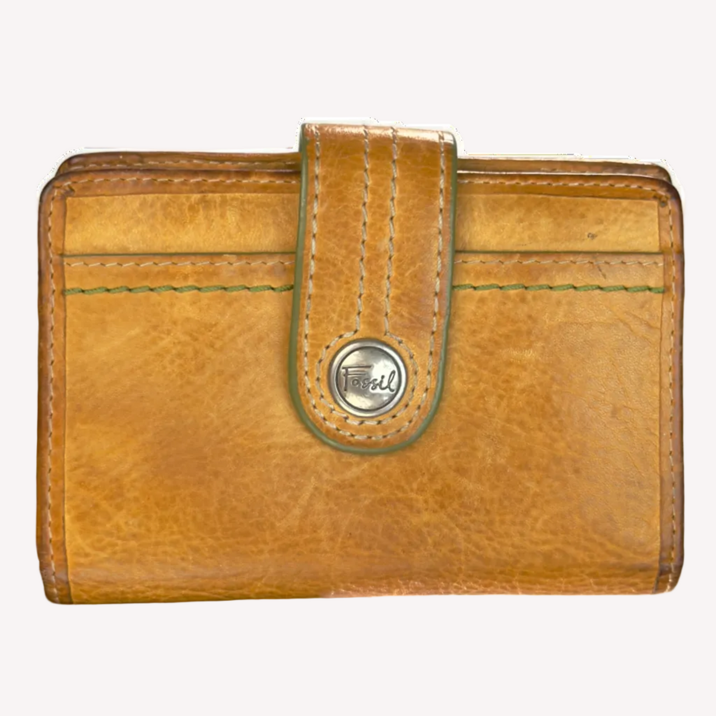 Vintage Fossil Tan Leather Purse Bifold Half Wallet