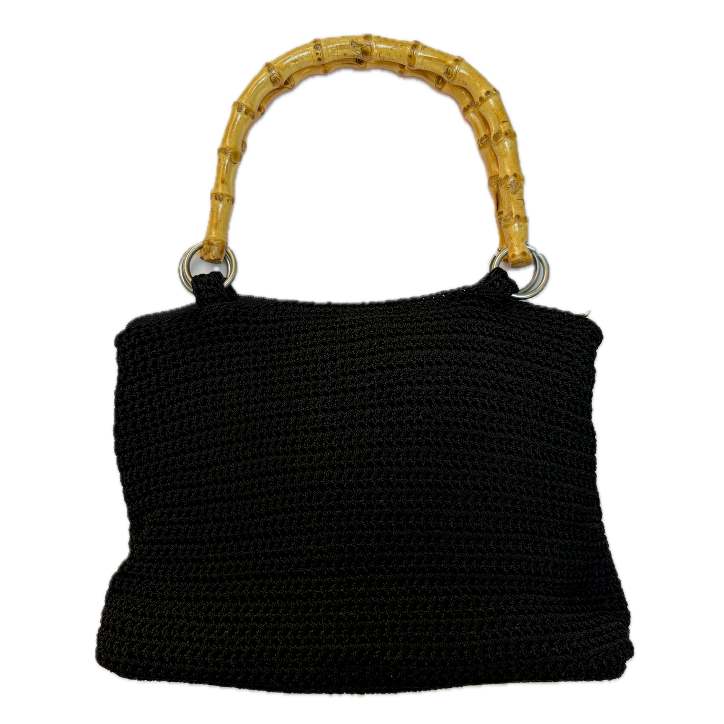 Vintage Deadstock Black Crochet Bamboo Top Handle Bag