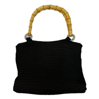 Vintage Deadstock Black Crochet Bamboo Top Handle Bag