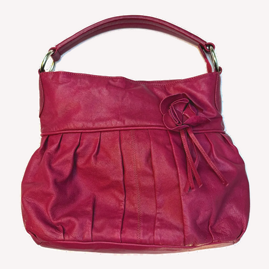 Vintage Slouchy Raspberry Pink Leather Pleated Hobo Bag