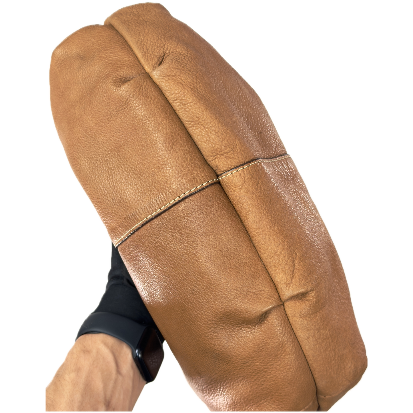 Vintage Fossil tan brown leather hobo bag featuring a braided shoulder strap, silver studs, and a signature key charm.