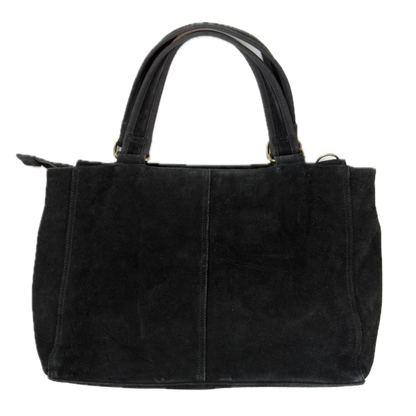 Vintage Gap black genuine suede shoulder bag featuring brass hardware and an oversized front button pocket.
