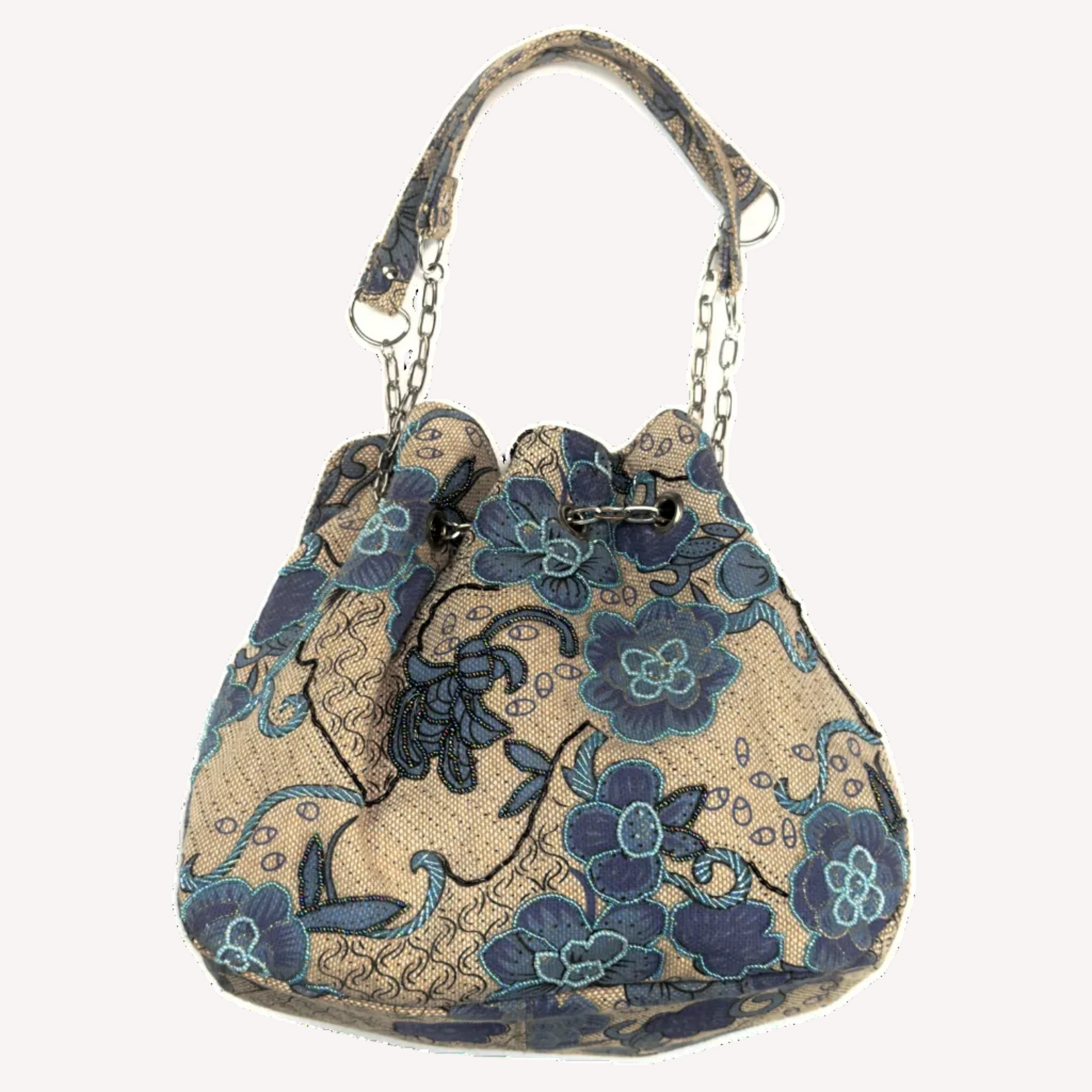 A vintage Leko London blue and beige beaded shoulder bag.