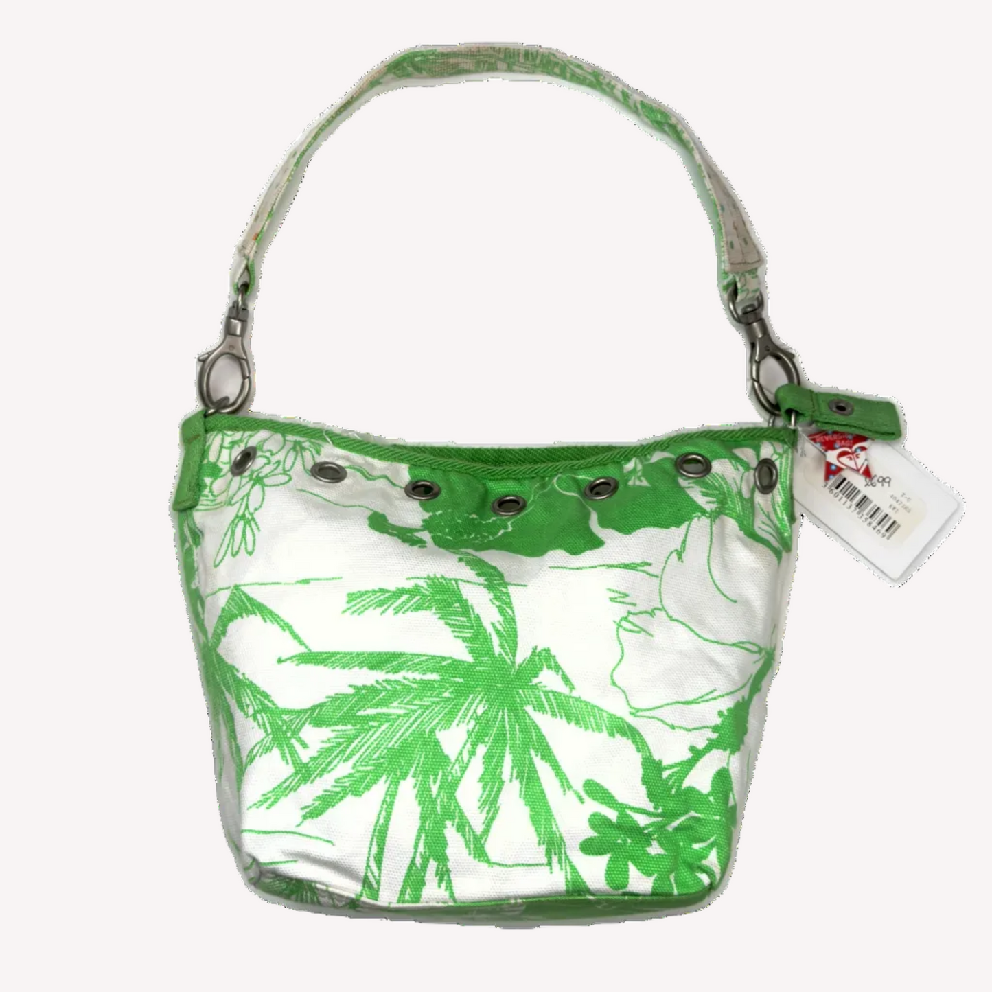 A vintage Y2K Roxy reversible shoulder bag in a green and white colorway.