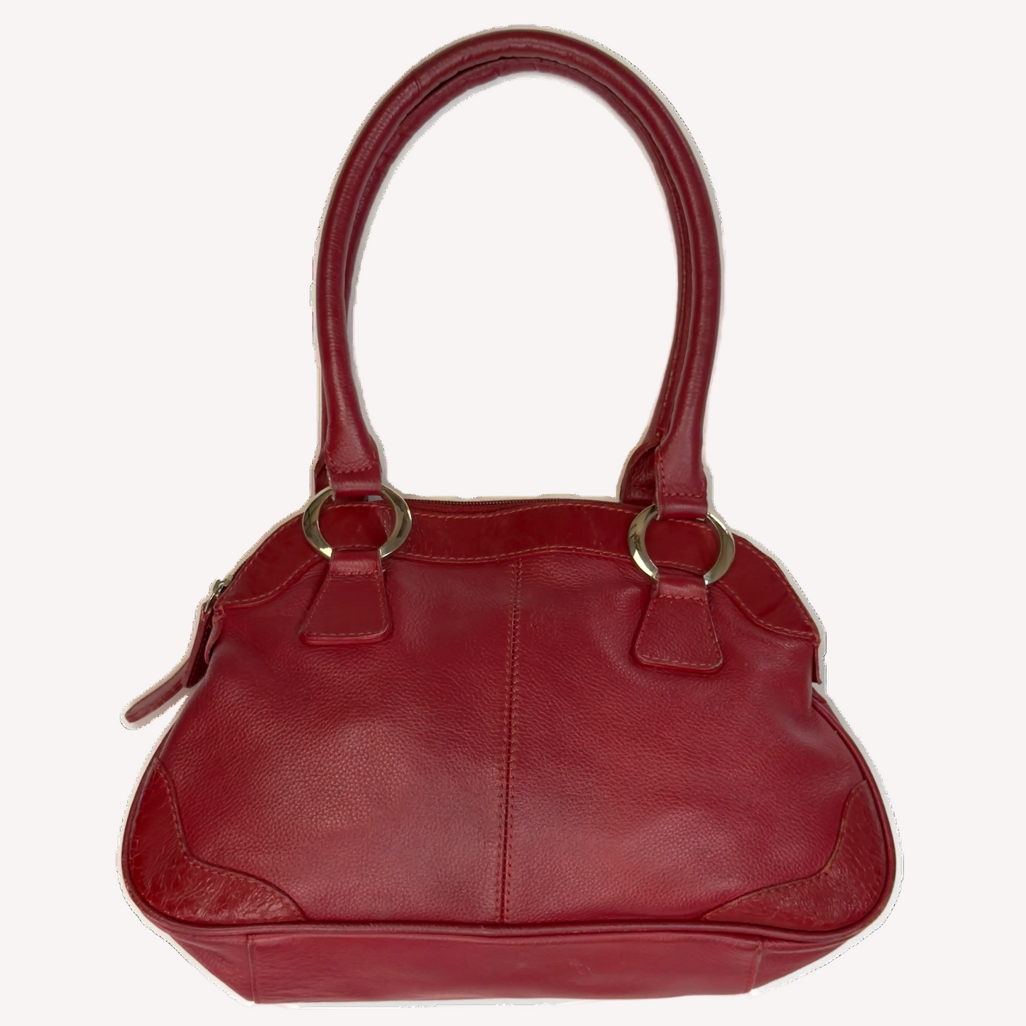 Front view of an elongated vintage Y2K Collection by Debenhams red genuine leather shoulder bag with silver hardware.