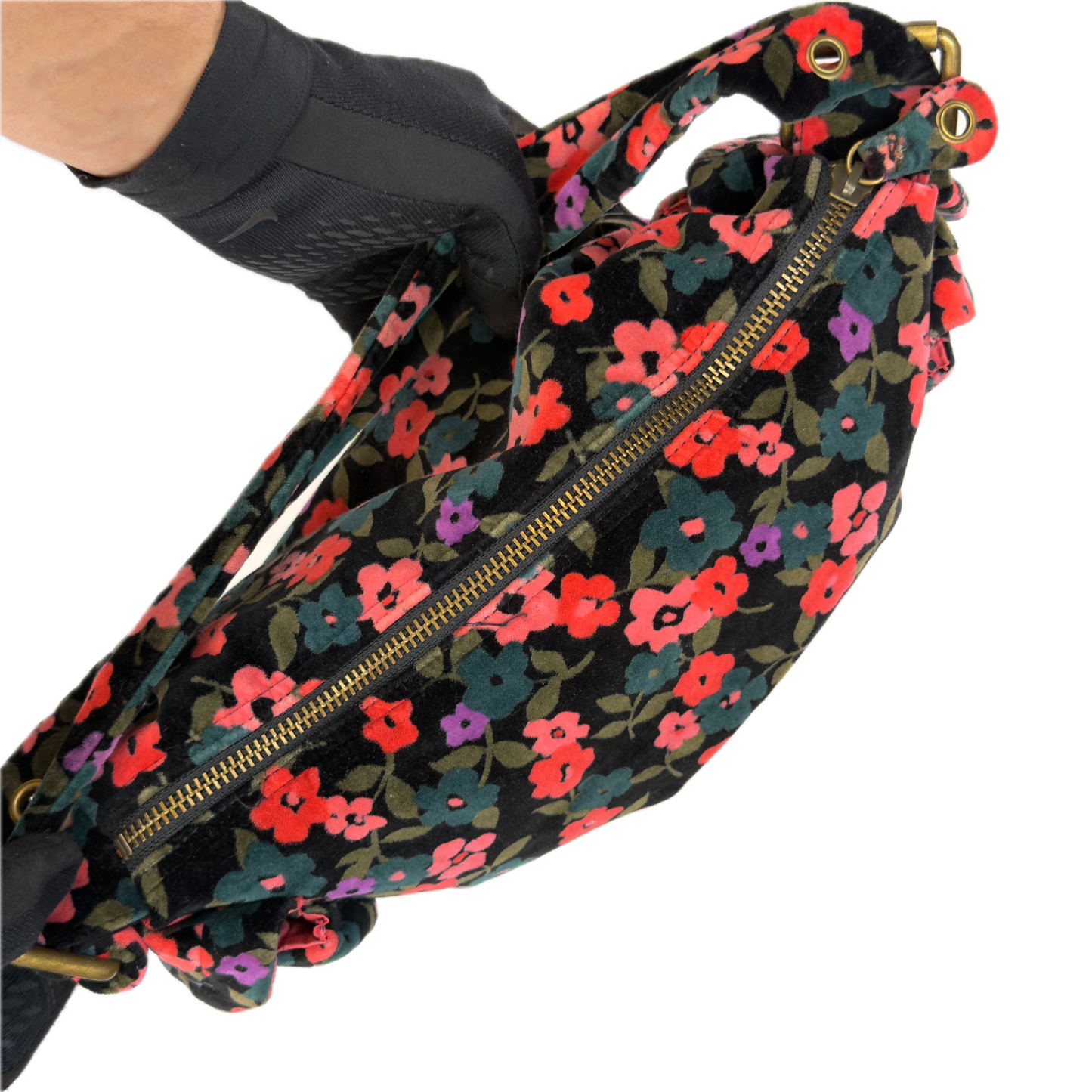 Vintage GAP Black Floral Cotton Velour Baguette Bag