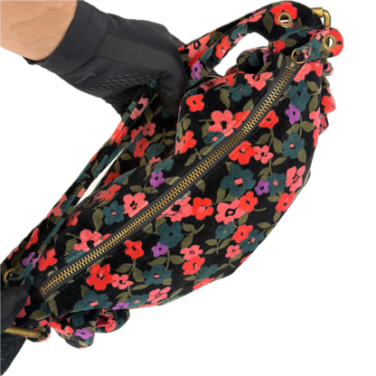 Vintage GAP Black Floral Cotton Velour Baguette Bag