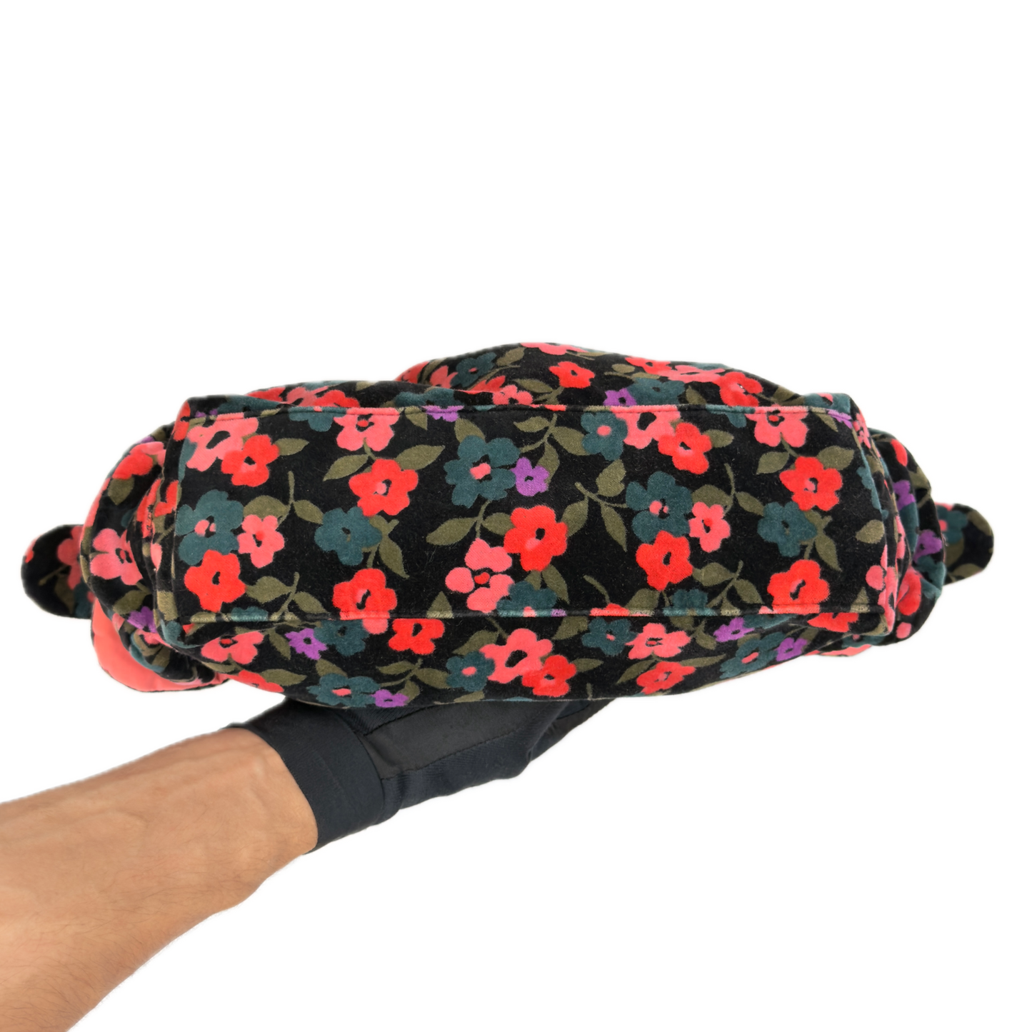 Vintage GAP Black Floral Cotton Velour Baguette Bag